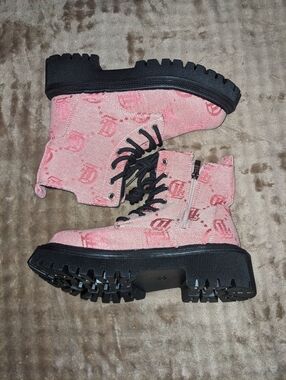 Pink Monogram Combat Boots with Chunky Black Platform Size 4 Girl 35
